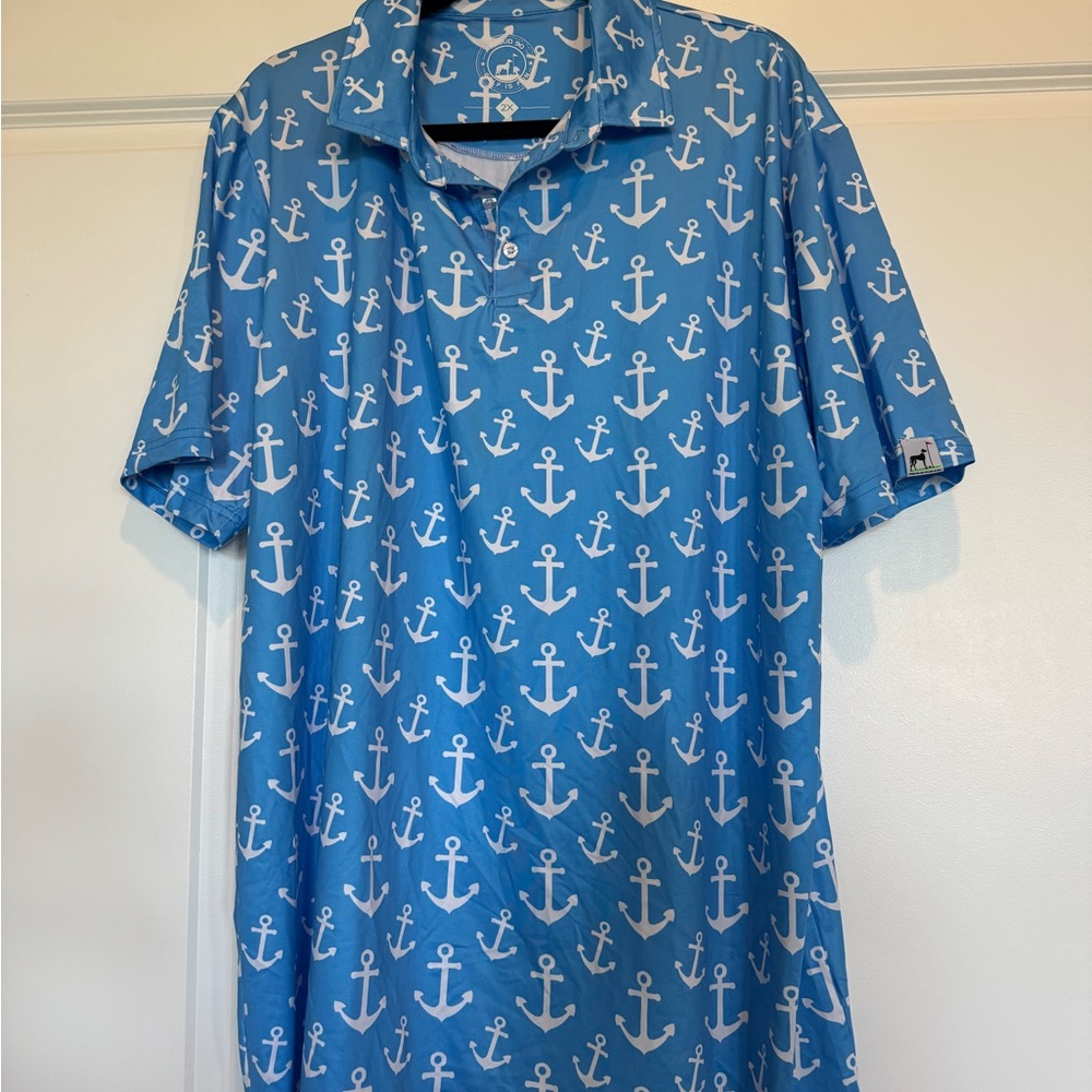 Blue Anchor Print Polo Shirt